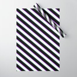[ Thumbnail: Dark Orchid, Mint Cream, Dark Slate Gray & Black Colored Lined/Striped Pattern Wrapping Paper ]