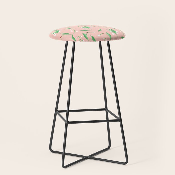 lily of the valley and ladybird pink pattern Bar Stool