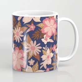 Fun Modern Autumn Floral Blue Peach Coffee Mug