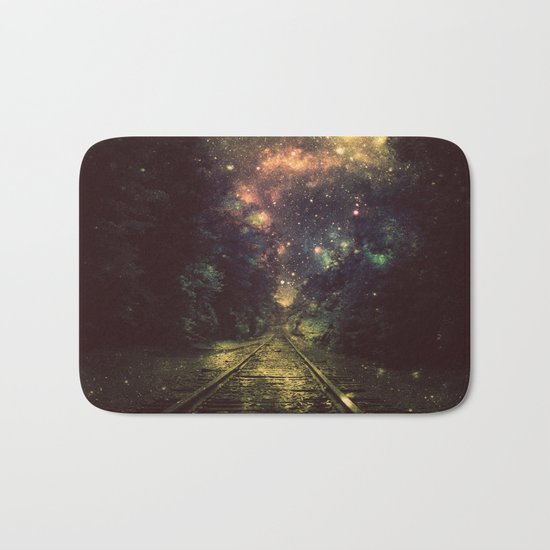 Train Tracks Next Stop Anywhere Dark Bath Mat