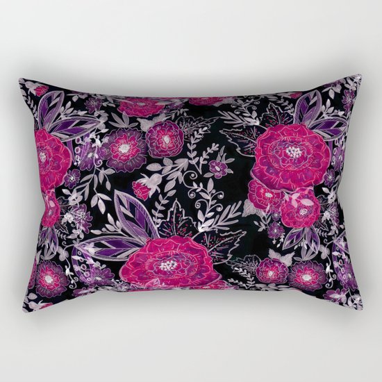 Pink roses on black background . Rectangular Pillow