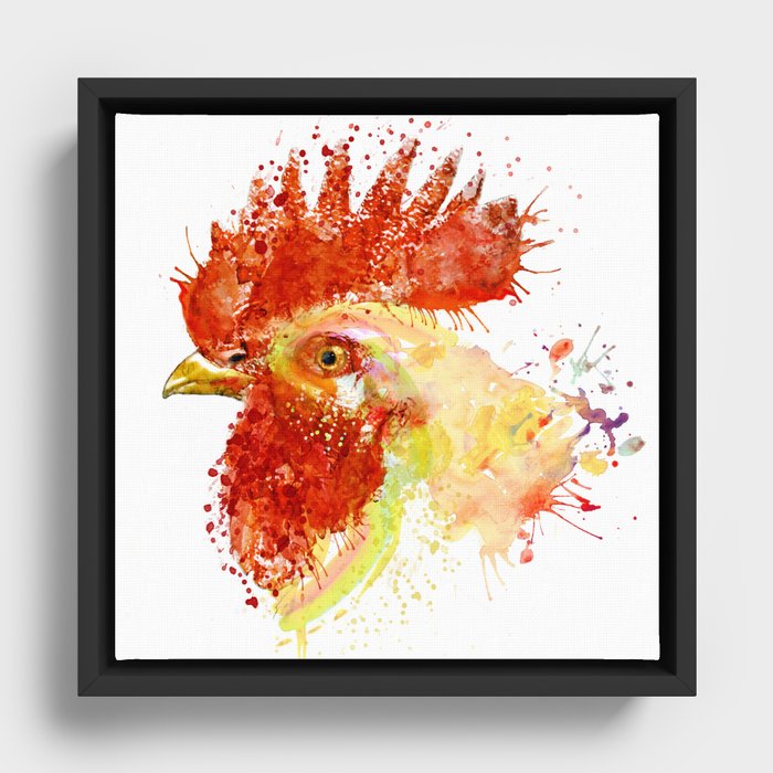 Rooster Head Framed Canvas