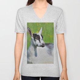 Domestic Goat Eats Grass Meadow Summer   64 V Neck T Shirt