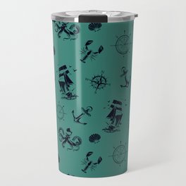 Green Blue And Blue Silhouettes Of Vintage Nautical Pattern Travel Mug