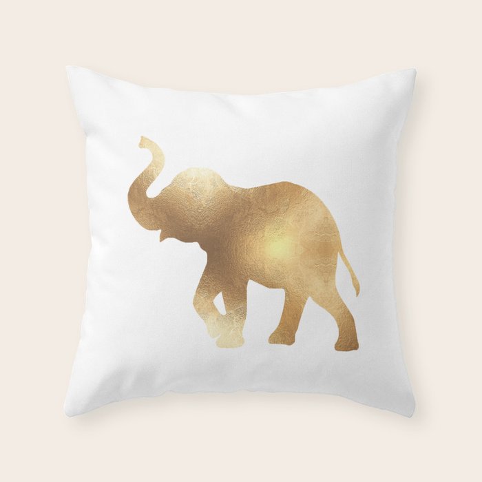 Gold Elephant Throw Pillow by Jenna Davis Designs Society6