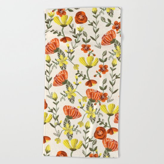 Colorful Garden Pattern Beach Towel