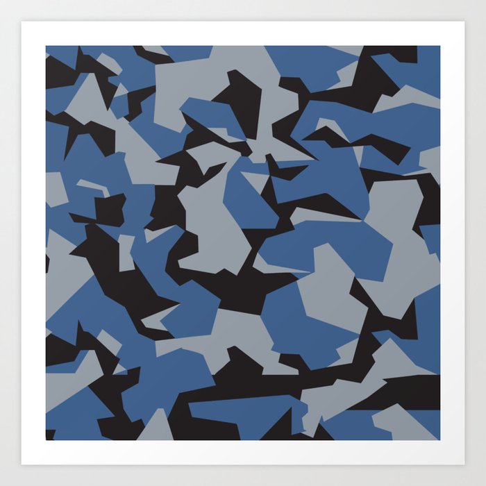 Camouflage Splinter Pattern Blue Art Print