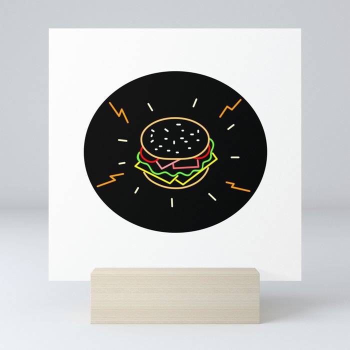 Cheeseburger Retro Neon Sign Oval Mini Art Print