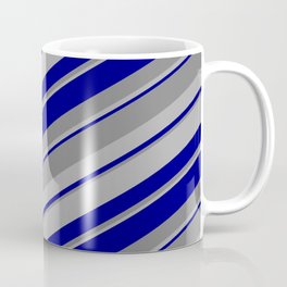 [ Thumbnail: Blue, Gray & Dark Gray Colored Stripes/Lines Pattern Coffee Mug ]
