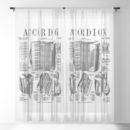 Accordion Player Accordionist Instrument Vintage Patent Sheer Curtain