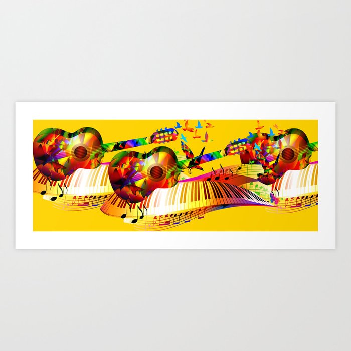 Colorful Music Art Painting With Guitar Piano Musical Notes