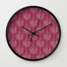 Plum and White Hanging Cactus Pattern Wall Clock