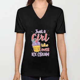 Girl Who Loves Ice Cream V Neck T Shirt