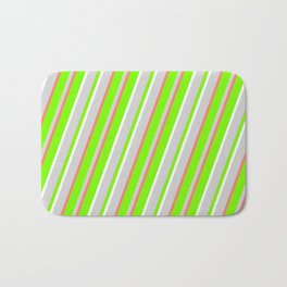 [ Thumbnail: Green, White, Light Gray & Salmon Colored Striped/Lined Pattern Bath Mat ]