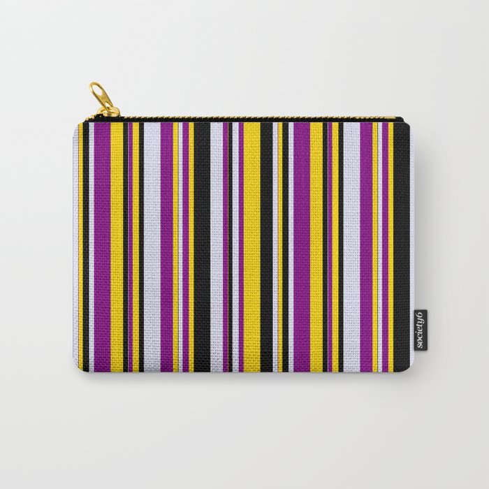 Yellow, Purple, Lavender & Black Colored Striped/Lined Pattern Carry-All Pouch