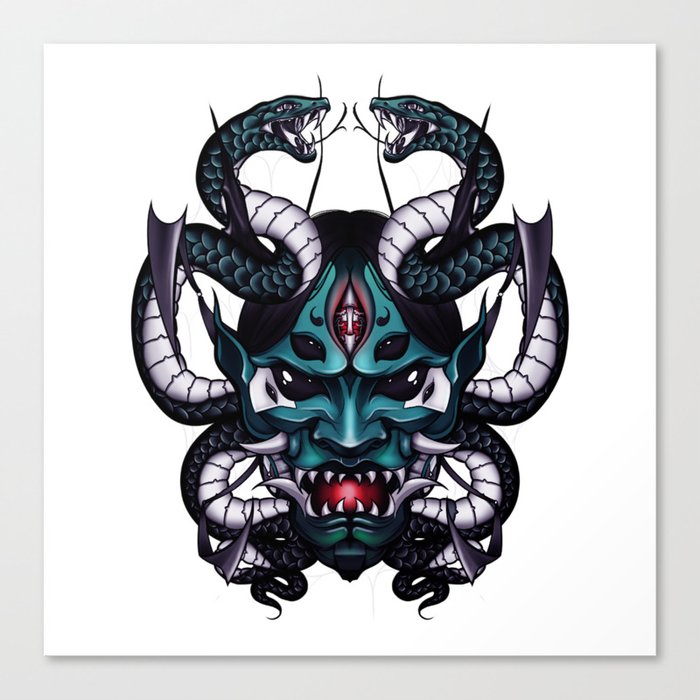 Japanese Oni Mask and Snakes  Canvas Print