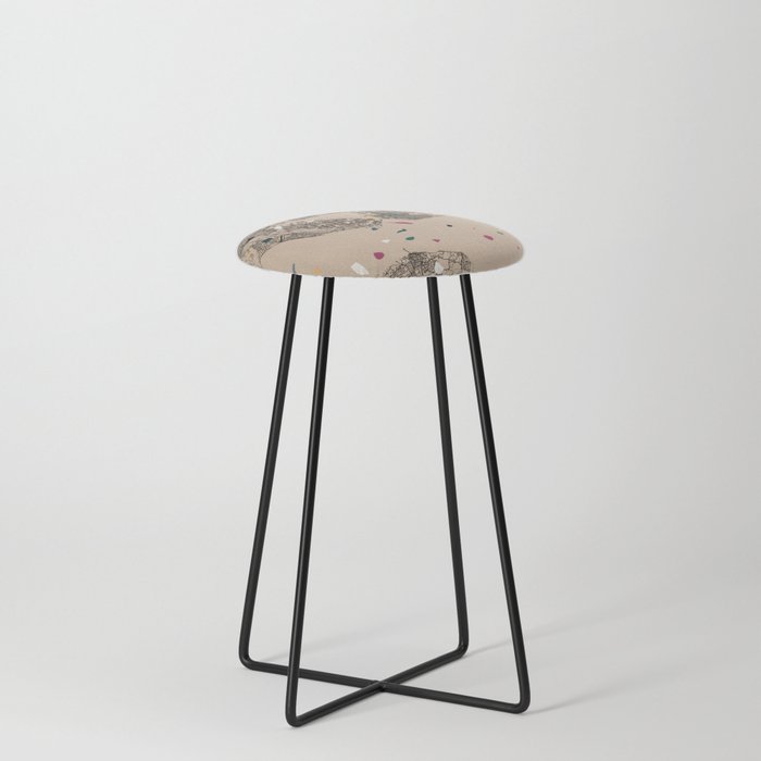 England, Portsmouth - Terrazzo Map Illustrated Counter Stool
