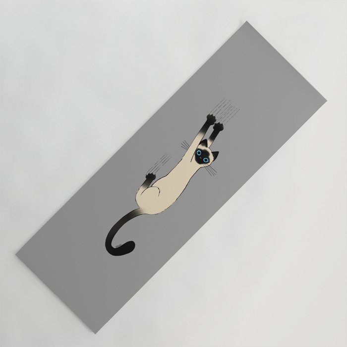 Siamese Cat Hanging On Yoga Mat