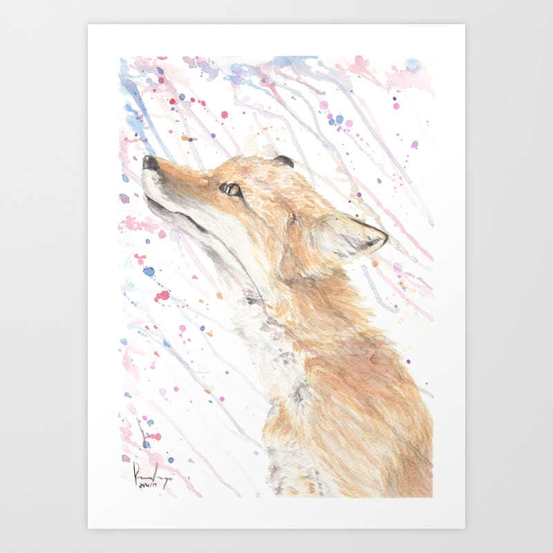 Watercolor Painting Of Picture Fox In The Rain Art Print By Signorum Society6