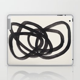 Mid Century Modern Minimalist Abstract Art Brush Strokes Black & White Ink Art Spiral Circles Laptop Skin