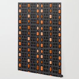 Retro Diamonds Rectangles Black Orange Wallpaper