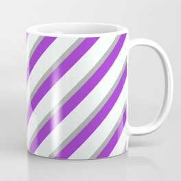 [ Thumbnail: Dark Gray, Dark Orchid, and Mint Cream Colored Lined/Striped Pattern Coffee Mug ]