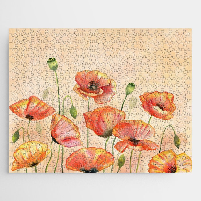 Poppies Field Watercolor  Jigsaw Puzzle