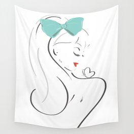 fashion girl illustration with green bow Wall Tapestry