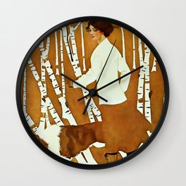 Coles Phillips ‘Fadeaway Girl’ A Walk in the Woods Wall Clock | Brown, Winter, Woods, Advertising, Collie, Painting, Vintage, Cream 
