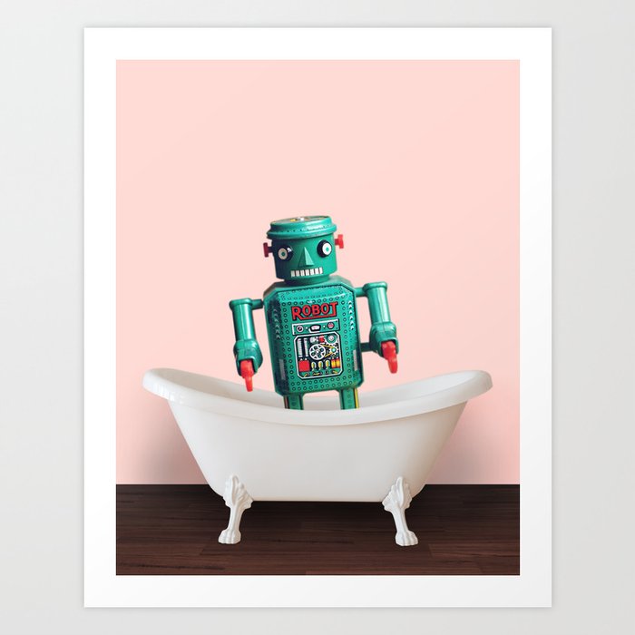 Playing robot in bathtub#pink Art Print