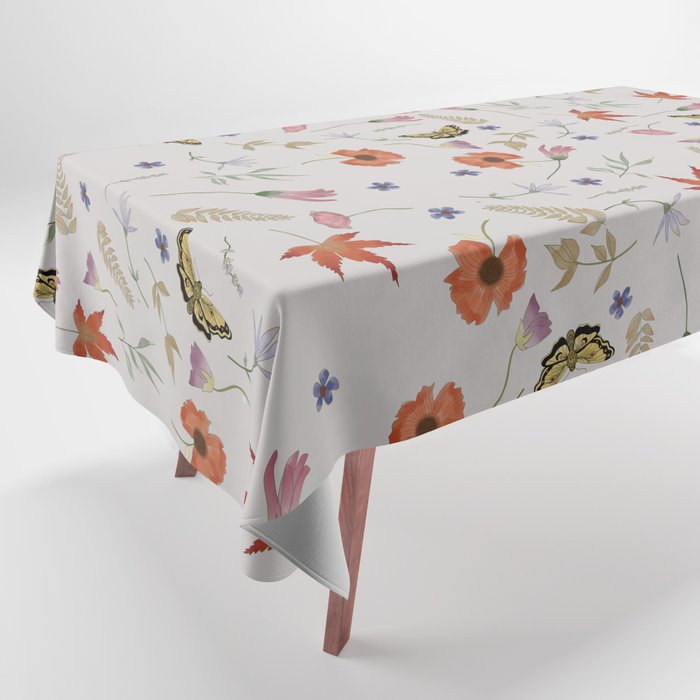 Pressed Flowers and Leaves Tablecloth