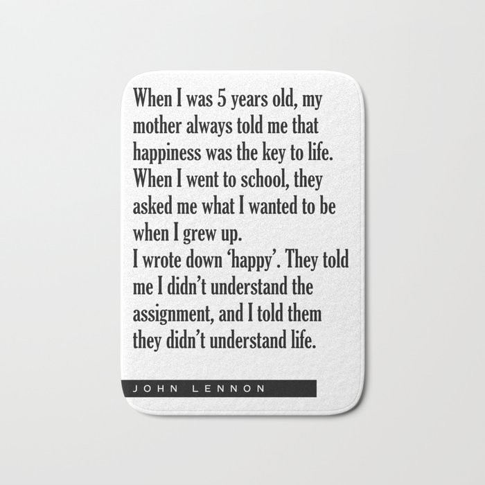 Happiness is the key to life - Literature - Typography Print Bath Mat