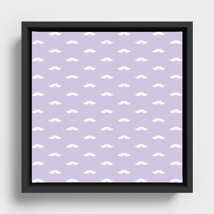 White Mustache pattern on lilac background Framed Canvas