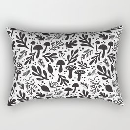 Forest Floor Mushrooms in Black and White Rectangular Pillow