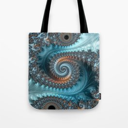 Feathery Flow - Teal and Taupe Fractal Art Tote Bag