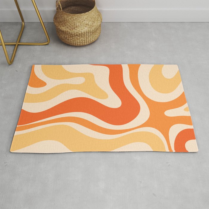 Retro Modern Liquid Swirl Abstract Pattern Square in Tangerine Orange Tones Rug