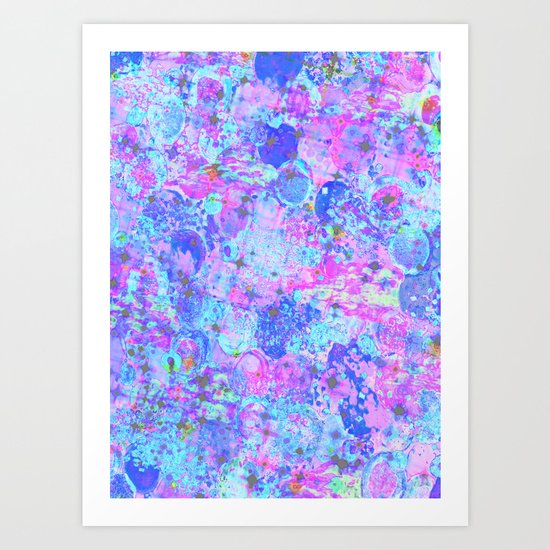 TIME FOR BUBBLY, AGAIN - Pastel Turquoise Baby Blue Purple Pink Feminine Bubbles Abstract Painting Art Print
