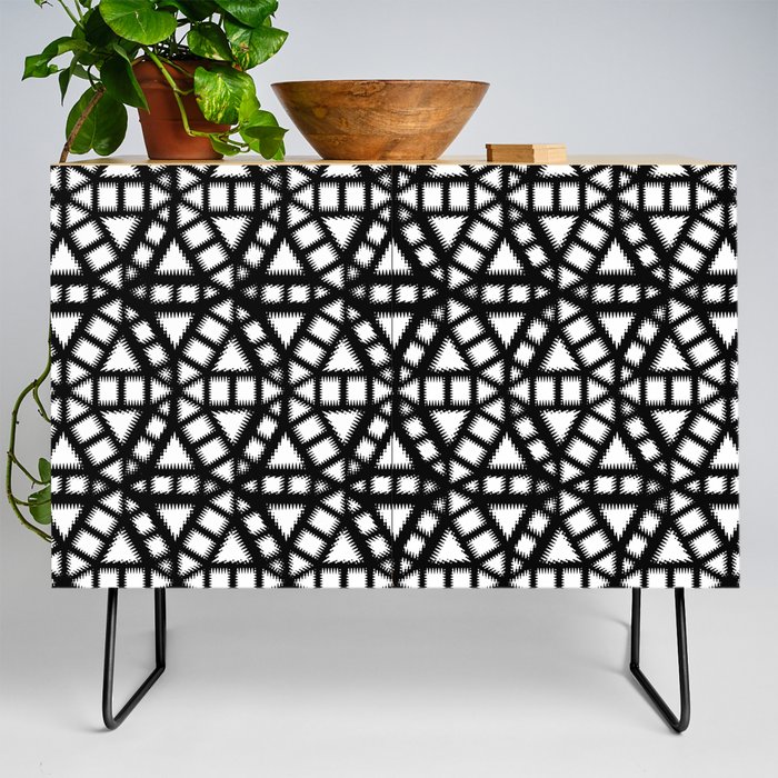 Black and White Pinwheel Pattern Illustration - Digital Geometric Artwork Credenza