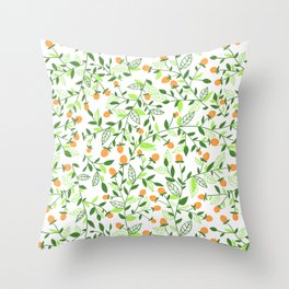 Floral doodles green and orange      Throw Pillow