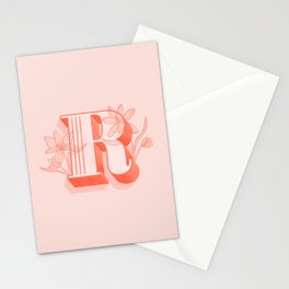 Hand Drawn Floral Monogram (R) Stationery Cards