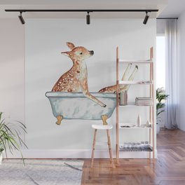 Deer taking bath watercolor painting Wall Mural
