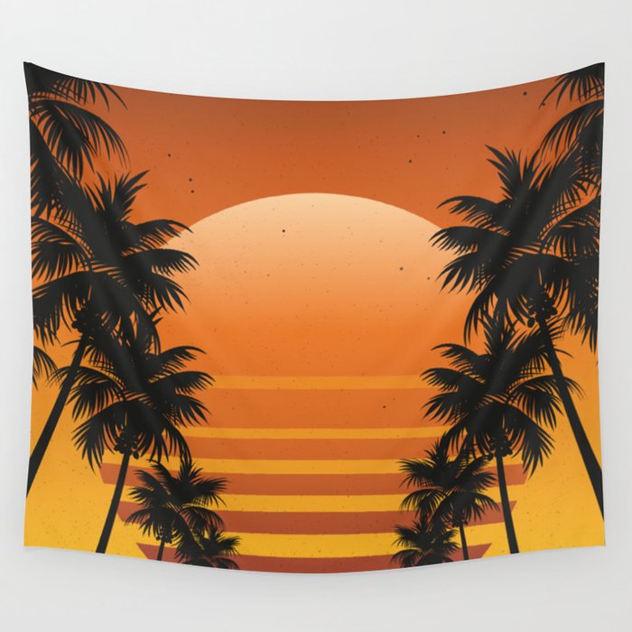 Mesmerizing Sunset Synthwave Wall Tapestry
