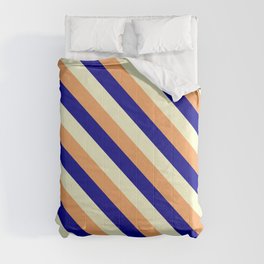 [ Thumbnail: Brown, Dark Blue & Light Yellow Colored Lined/Striped Pattern Comforter ]