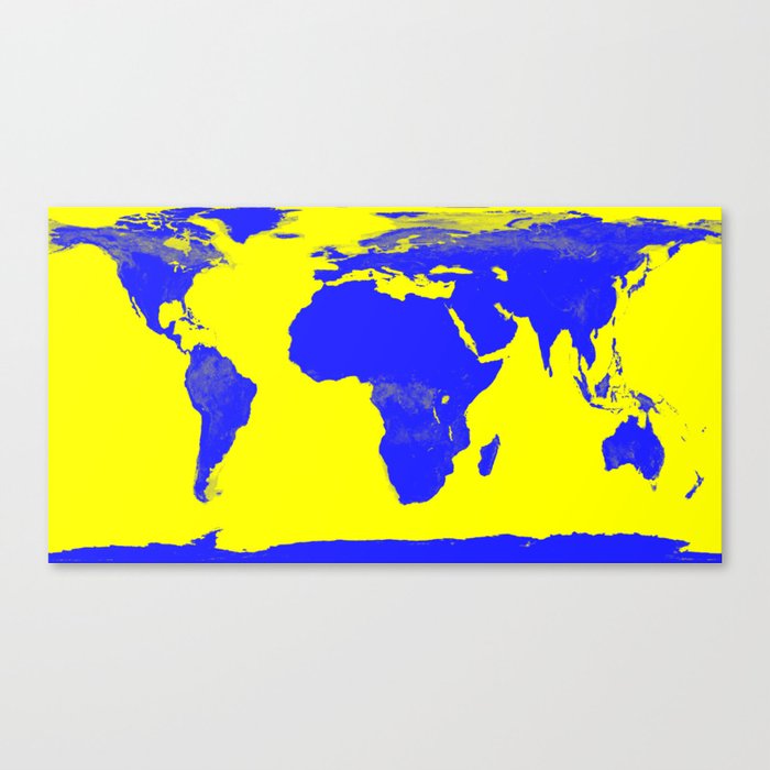 World Map Yellow & Blue Canvas Print