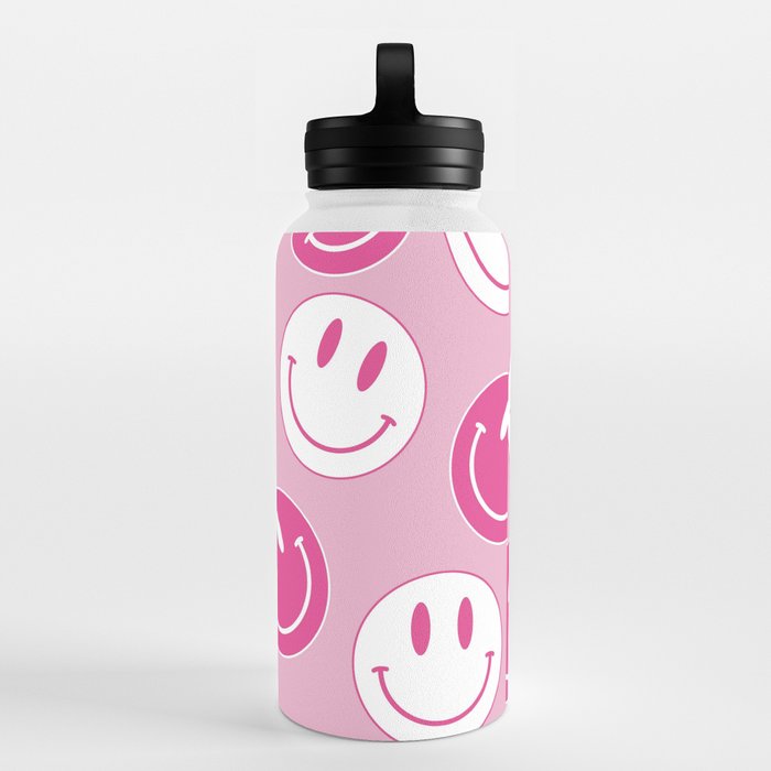 Large Pink and White Smiley Face - Preppy Aesthetic Decor Water Bottle