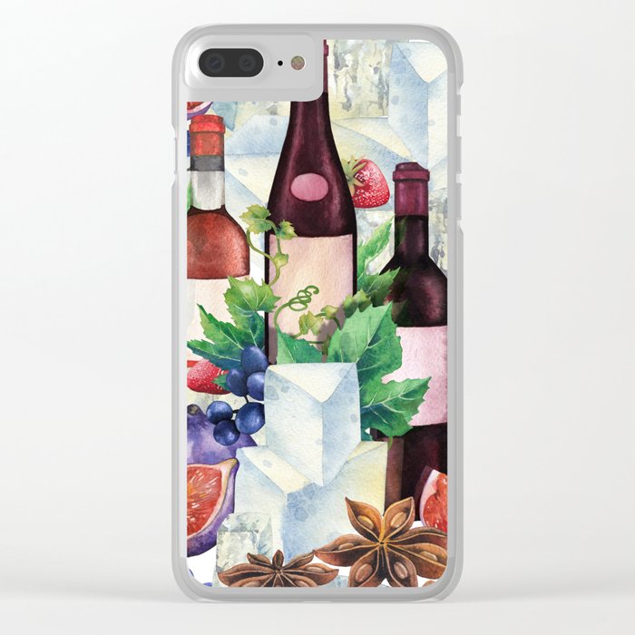 Watercolor Wine Glasses And Bottles Decorated With Delicious Food