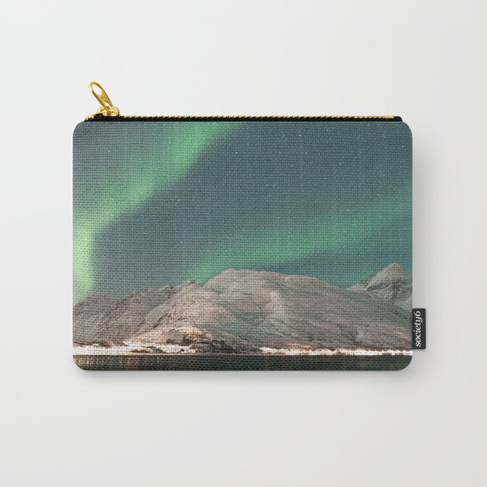 Northern Lights in the Kaldfjord | Winter Night in Norway Art Print | Astro Landscape Travel Photography Carry-All Pouch