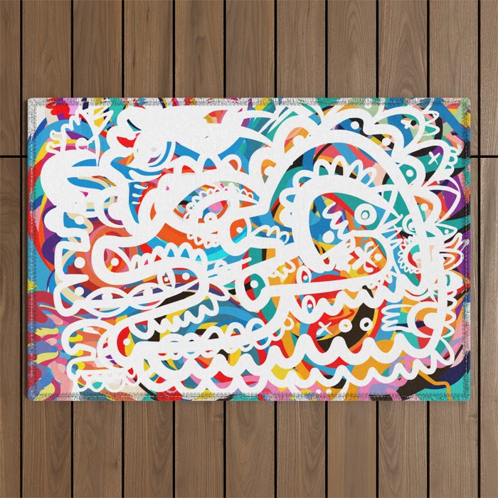 White Graffiti Spirit of Life Abstract Pop Art by Emmanuel Signorino Outdoor Rug