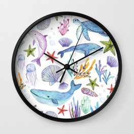 under the sea watercolor Wall Clock