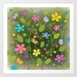 Floral and Butterfly Pattern - Summer Blooms Art Print